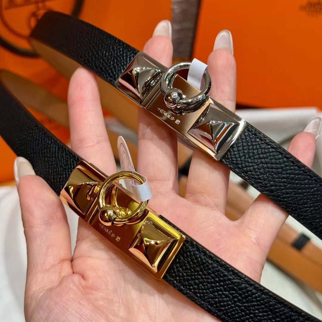 Hermes Women's Kelly Adjustable Epsom Leather Belt with Gold Plated Buckle