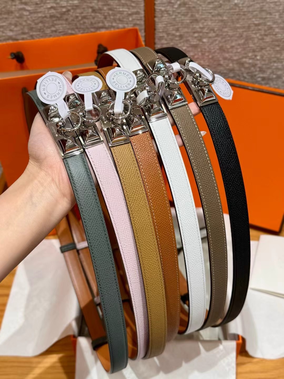 Hermes Women's Kelly Belt Epsom Leather with Gold Plated Buckle, Adjustable