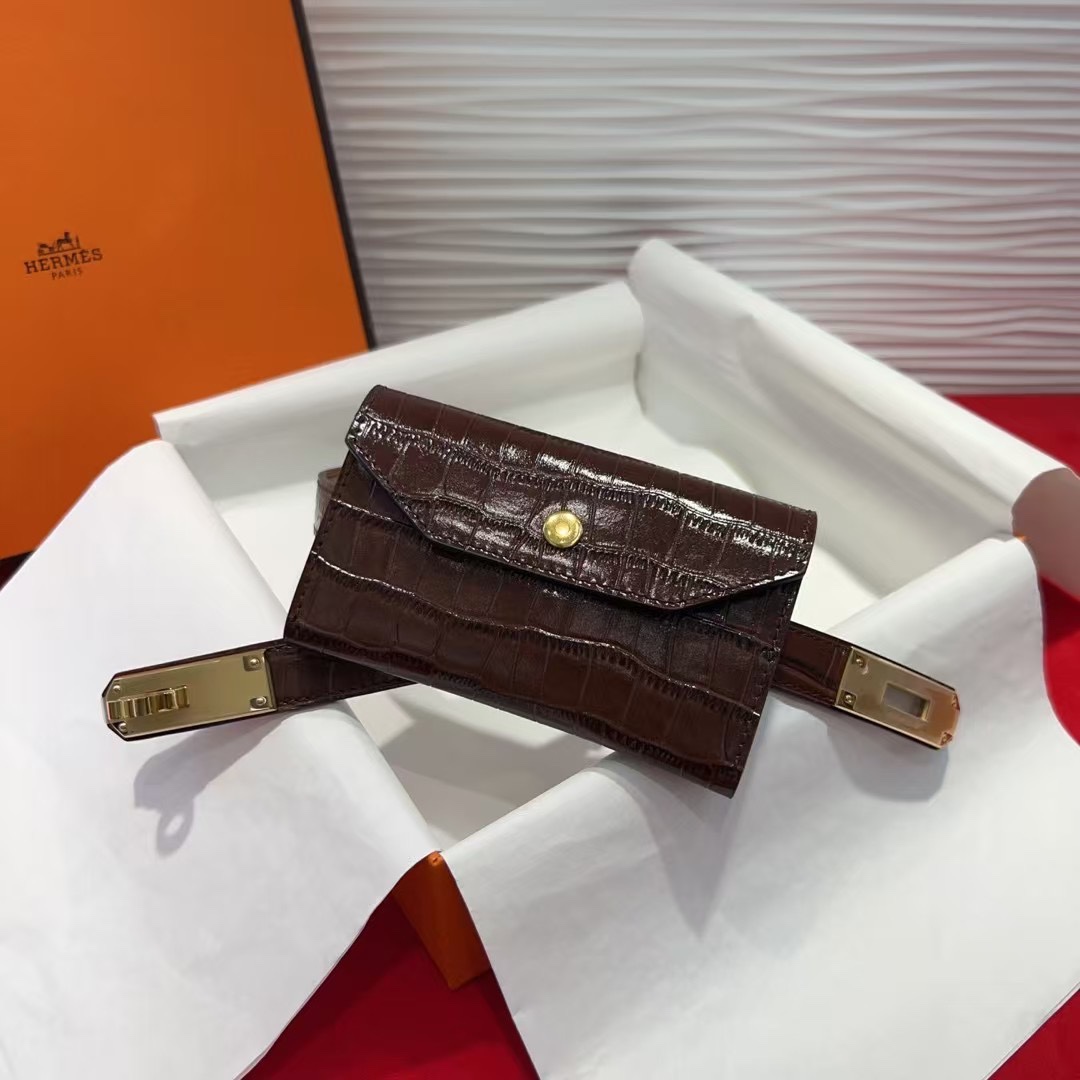 Hermes Kelly Buckle Crocodile Pattern Belt Bag - Adjustable, Stylish