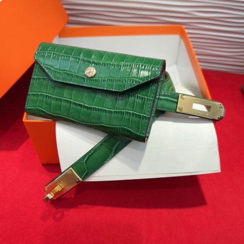 Elegant Hermes-Style Green Crocodile Embossed Leather Belt with Mini Bag 1 Elegant Hermes-Style Green Crocodile Embossed Leather Belt with Mini Bag