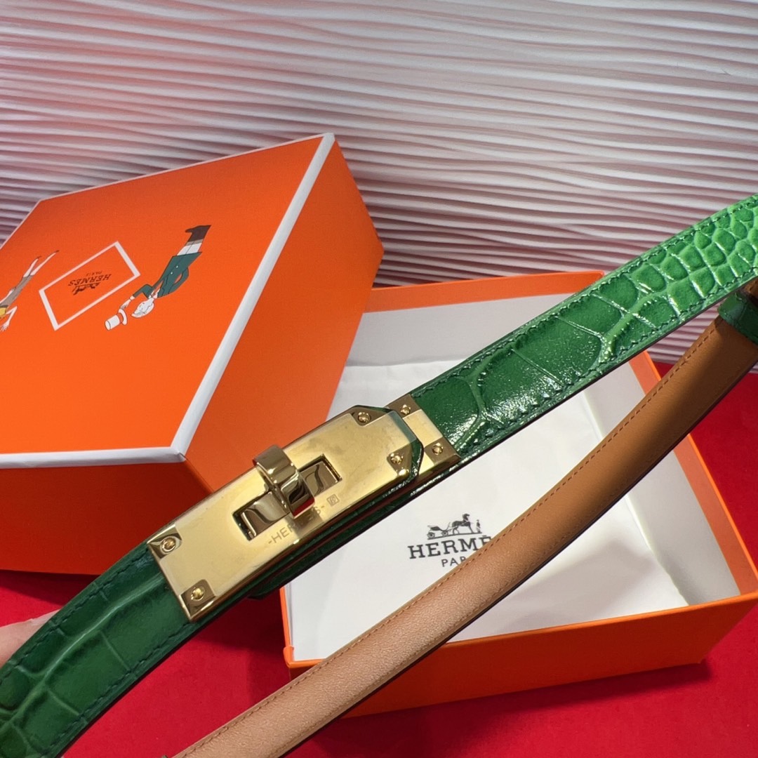 Kelly 鳄鱼纹1.8腰带Epsom小牛皮腰带搭配金Kelly皮带扣