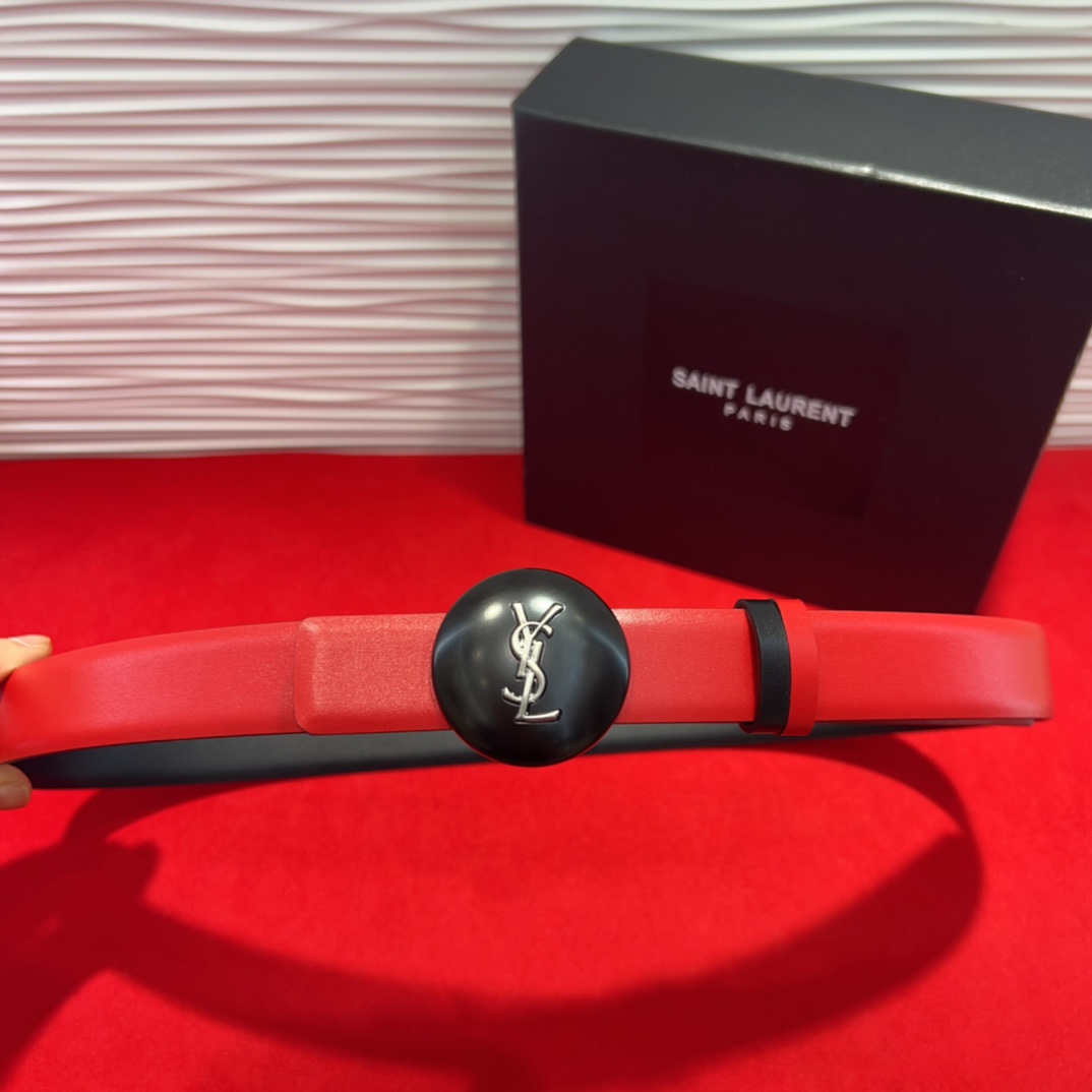  开春秀款Saint Laurent 圣罗兰女士腰带皮带 原厂真金电渡扣头，意大利原厂皮，2.5Cm双面