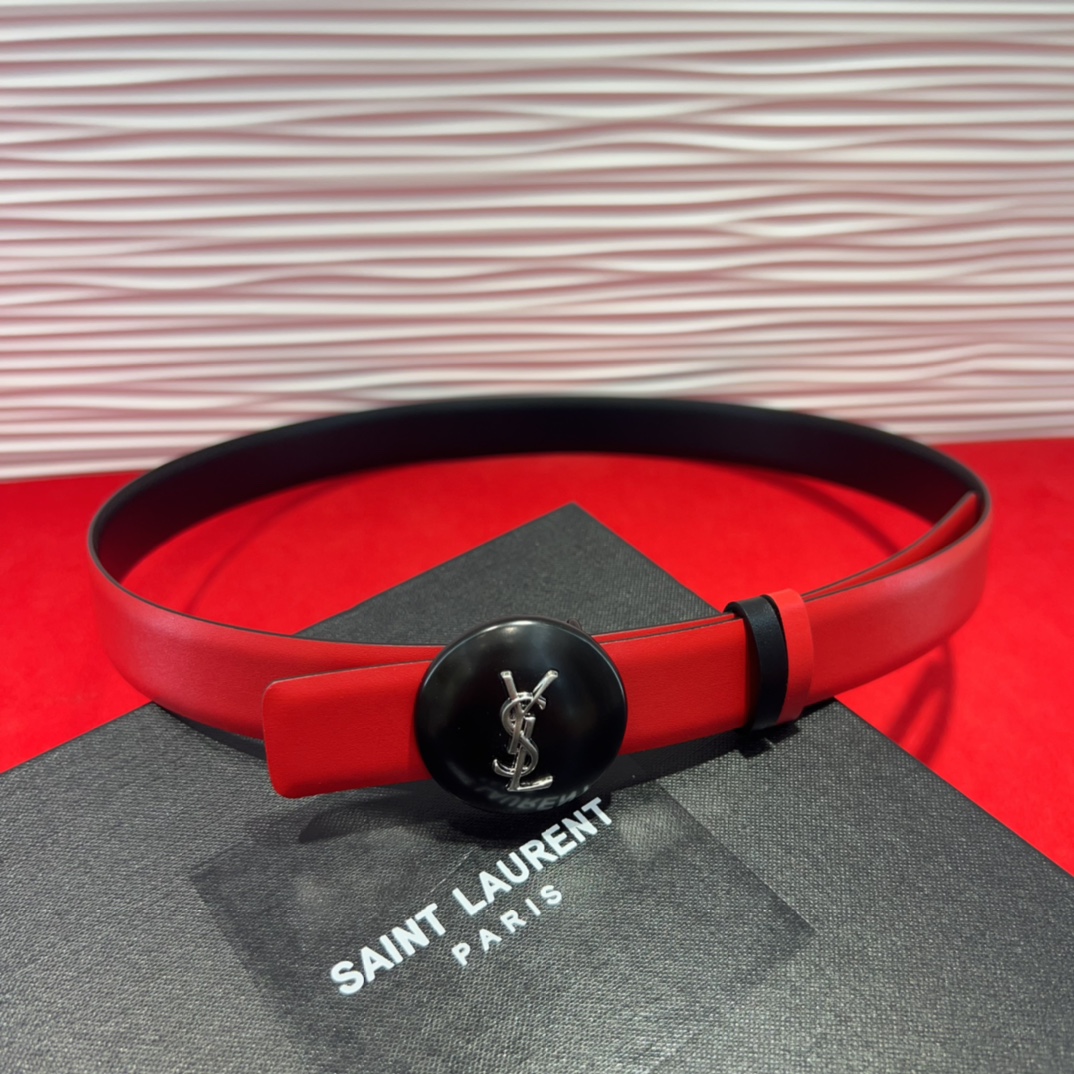  开春秀款Saint Laurent 圣罗兰女士腰带皮带 原厂真金电渡扣头，意大利原厂皮，2.5Cm双面