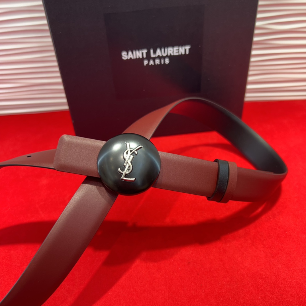  开春秀款Saint Laurent 圣罗兰女士腰带皮带 原厂真金电渡扣头，意大利原厂皮，2.5Cm双面