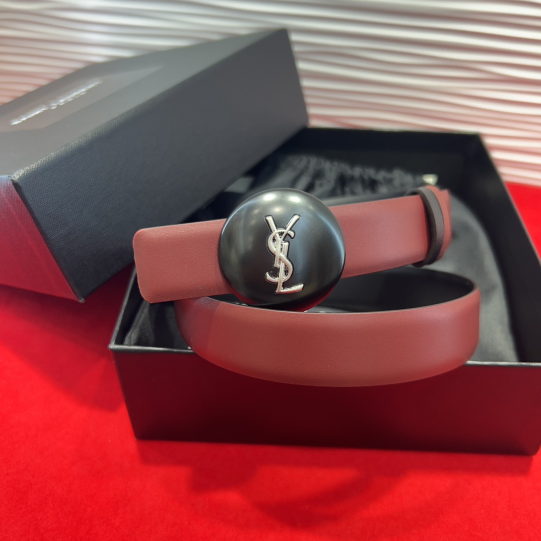  开春秀款Saint Laurent 圣罗兰女士腰带皮带 原厂真金电渡扣头，意大利原厂皮，2.5Cm双面
