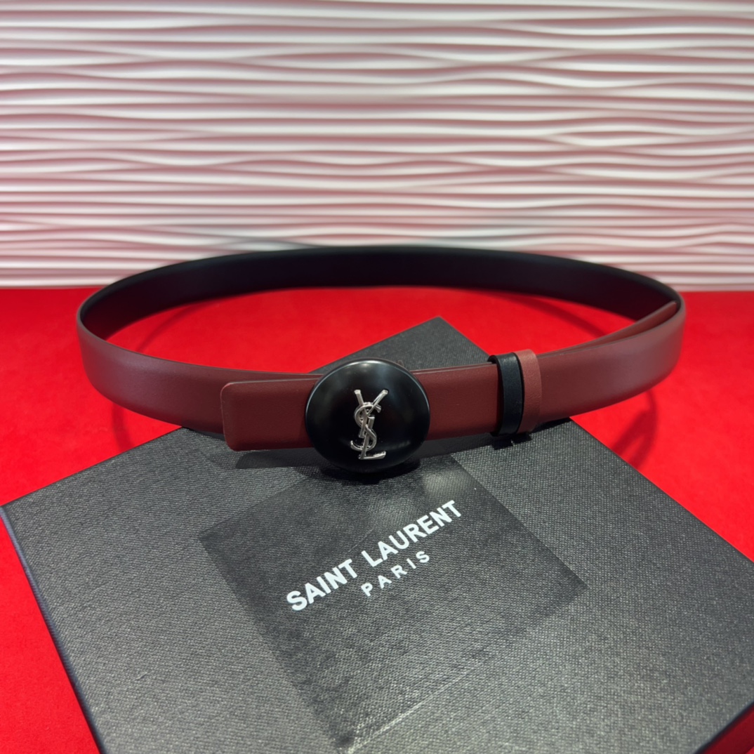  开春秀款Saint Laurent 圣罗兰女士腰带皮带 原厂真金电渡扣头，意大利原厂皮，2.5Cm双面