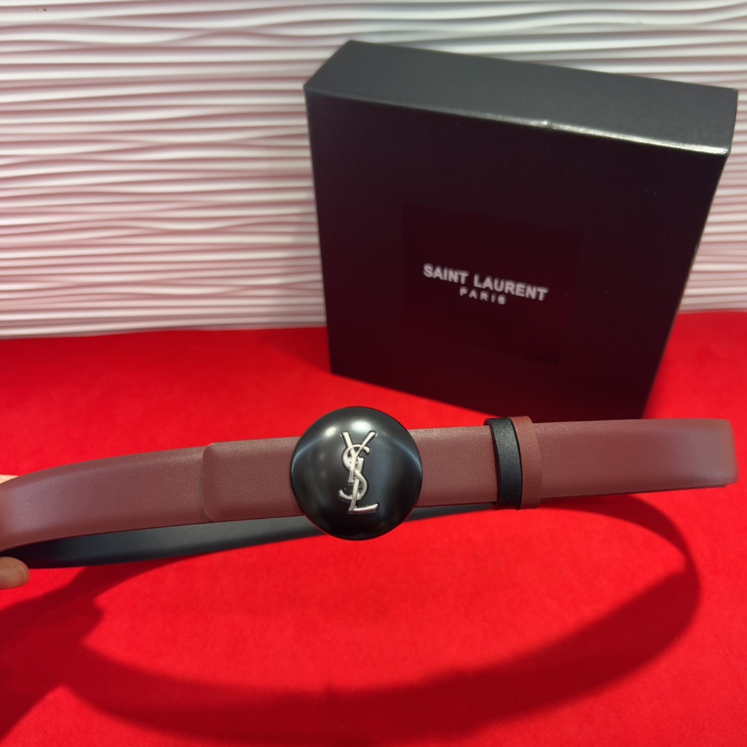  开春秀款Saint Laurent 圣罗兰女士腰带皮带 原厂真金电渡扣头，意大利原厂皮，2.5Cm双面
