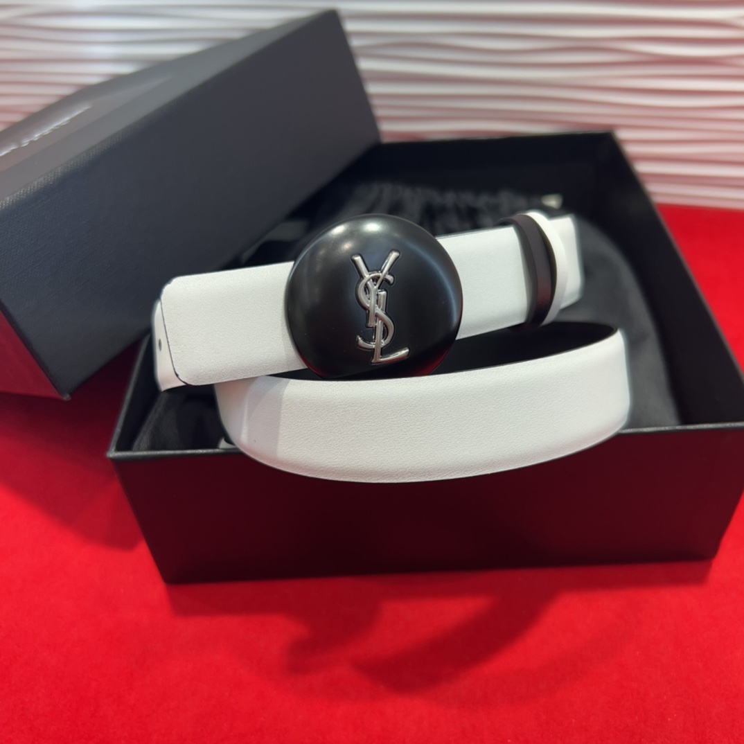  开春秀款Saint Laurent 圣罗兰女士腰带皮带 原厂真金电渡扣头，意大利原厂皮，2.5Cm双面