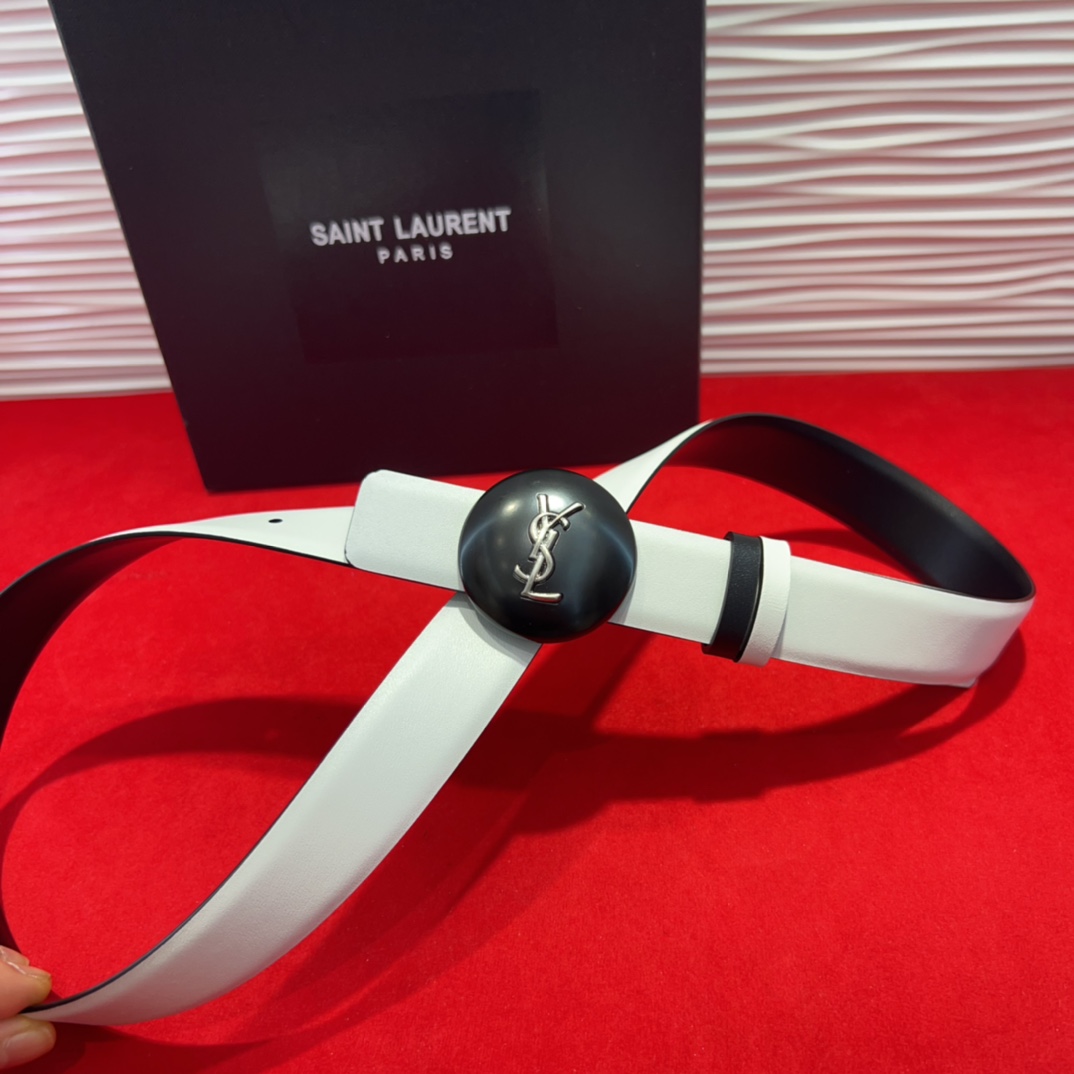  开春秀款Saint Laurent 圣罗兰女士腰带皮带 原厂真金电渡扣头，意大利原厂皮，2.5Cm双面