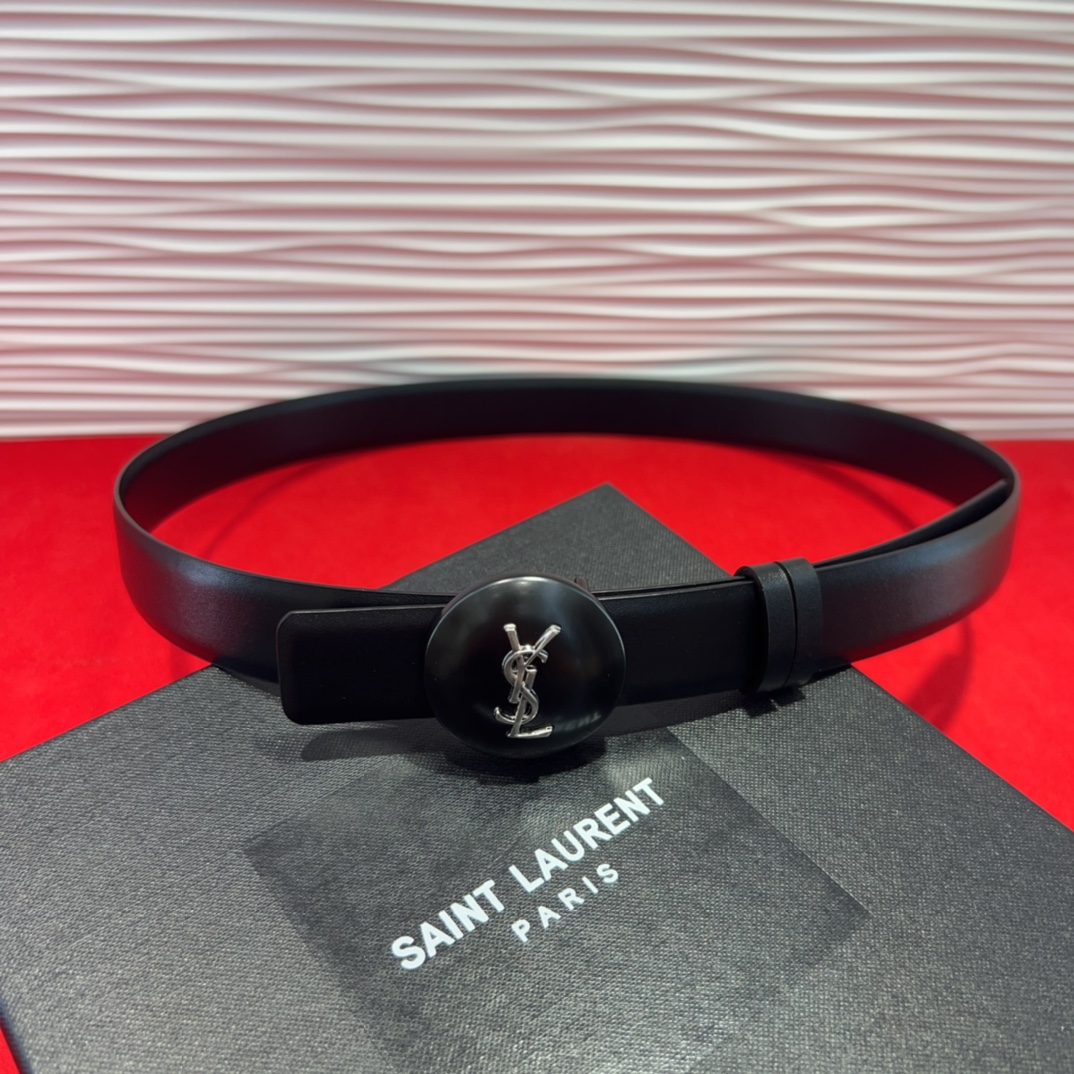  开春秀款Saint Laurent 圣罗兰女士腰带皮带 原厂真金电渡扣头，意大利原厂皮，2.5Cm双面