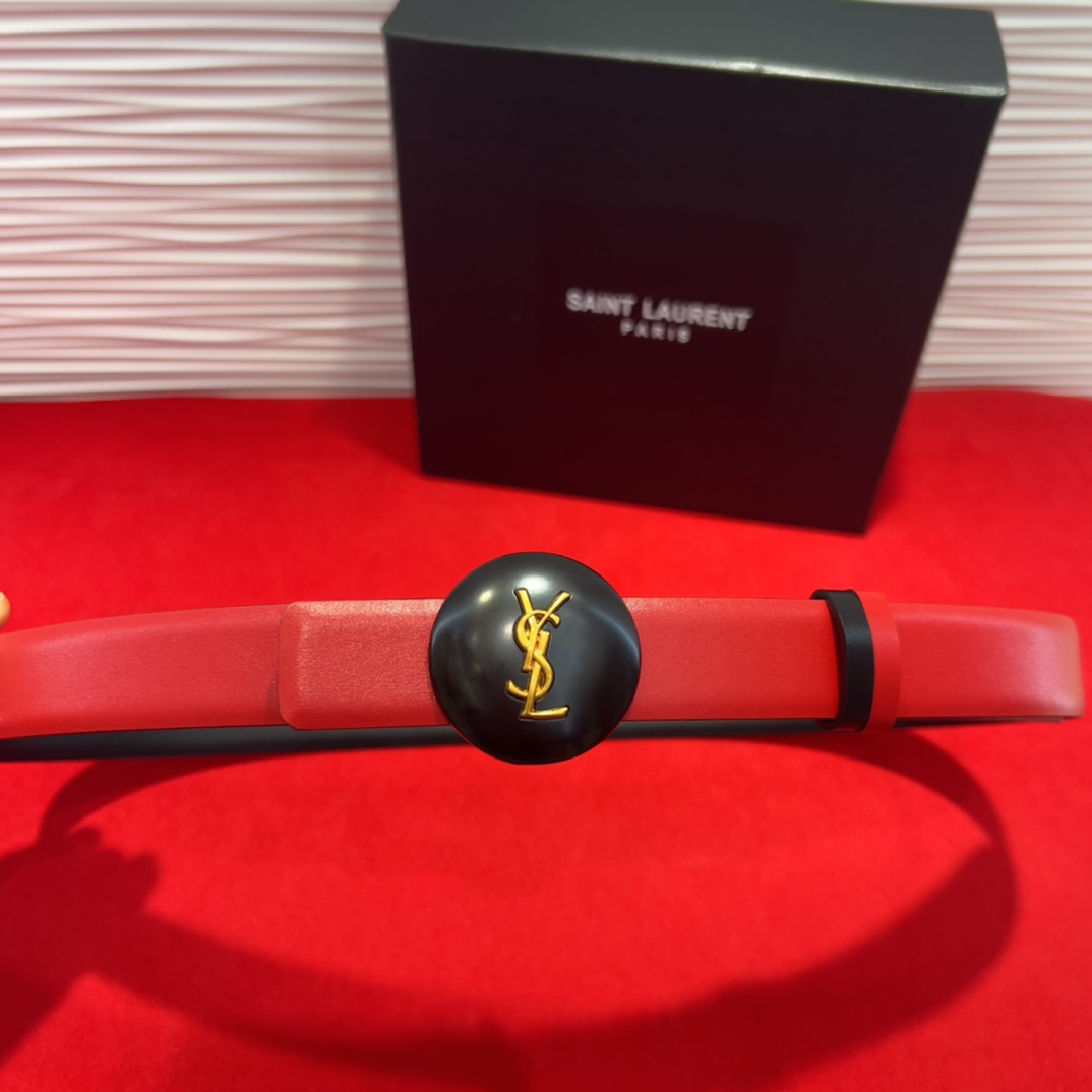  开春秀款Saint Laurent 圣罗兰女士腰带皮带 原厂真金电渡扣头，意大利原厂皮，2.5Cm双面