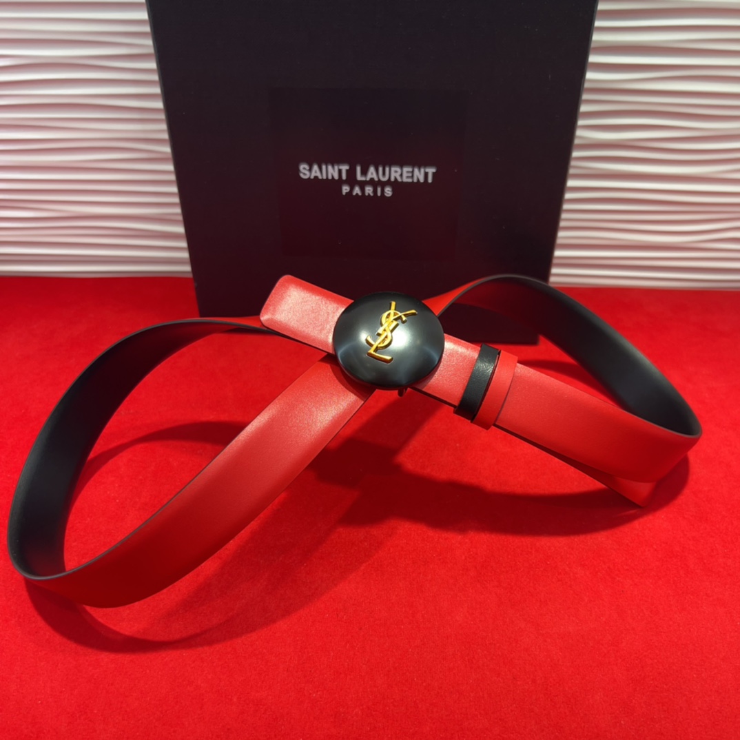  开春秀款Saint Laurent 圣罗兰女士腰带皮带 原厂真金电渡扣头，意大利原厂皮，2.5Cm双面