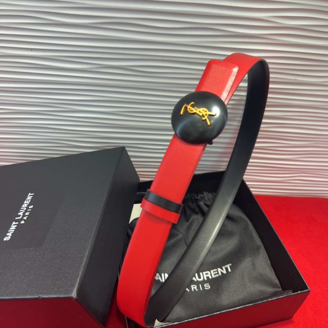  开春秀款Saint Laurent 圣罗兰女士腰带皮带 原厂真金电渡扣头，意大利原厂皮，2.5Cm双面