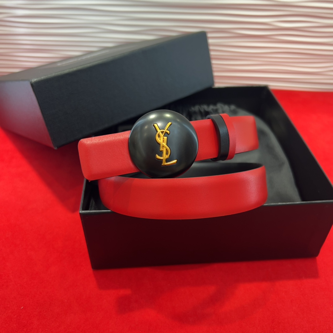  开春秀款Saint Laurent 圣罗兰女士腰带皮带 原厂真金电渡扣头，意大利原厂皮，2.5Cm双面