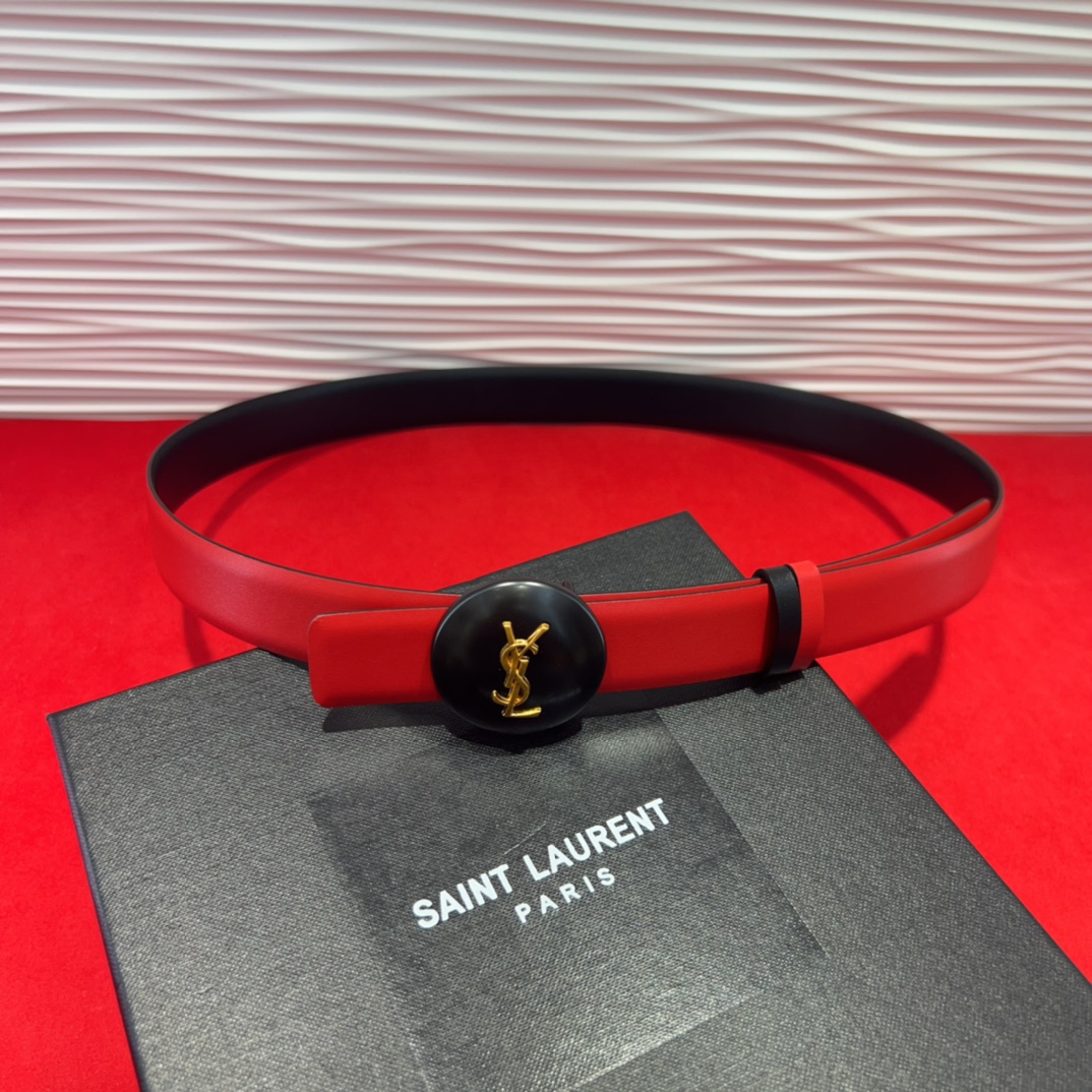  开春秀款Saint Laurent 圣罗兰女士腰带皮带 原厂真金电渡扣头，意大利原厂皮，2.5Cm双面