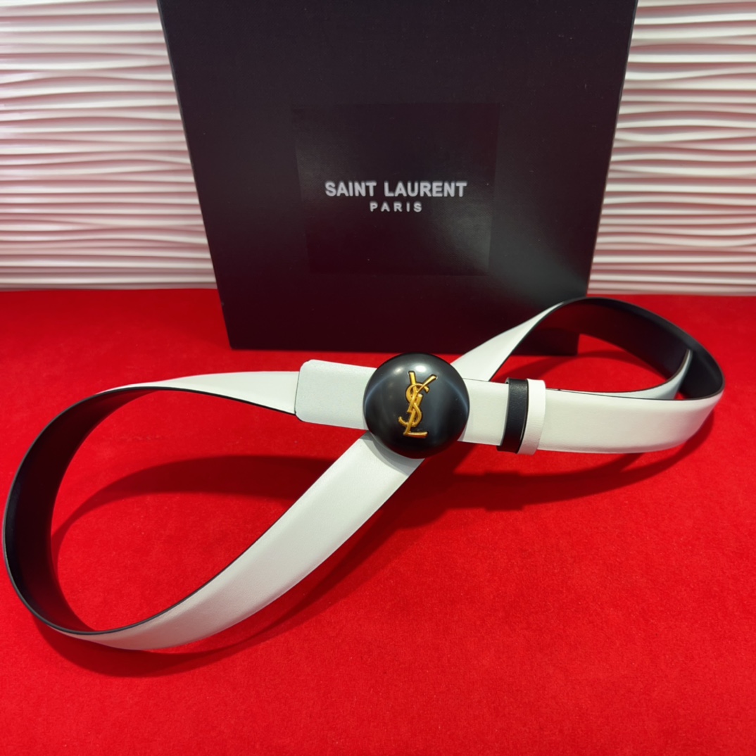  开春秀款Saint Laurent 圣罗兰女士腰带皮带 原厂真金电渡扣头，意大利原厂皮，2.5Cm双面