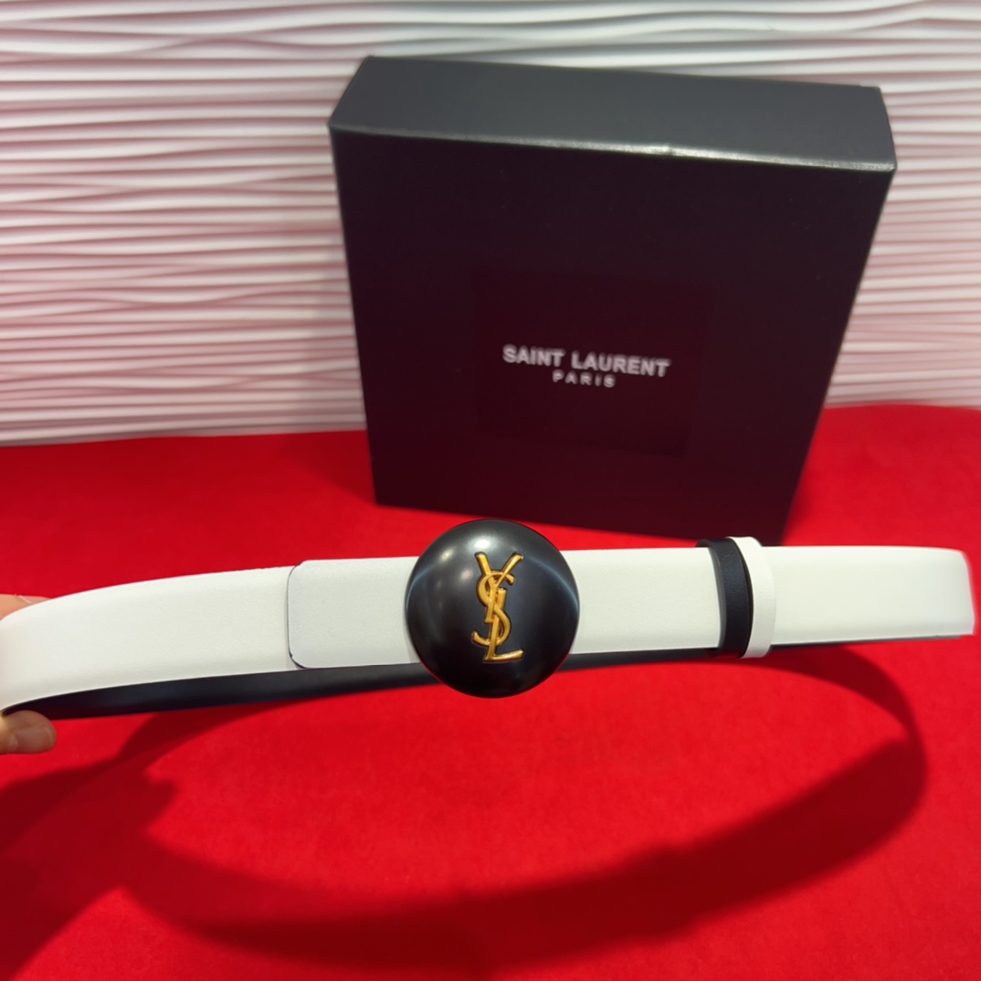  开春秀款Saint Laurent 圣罗兰女士腰带皮带 原厂真金电渡扣头，意大利原厂皮，2.5Cm双面