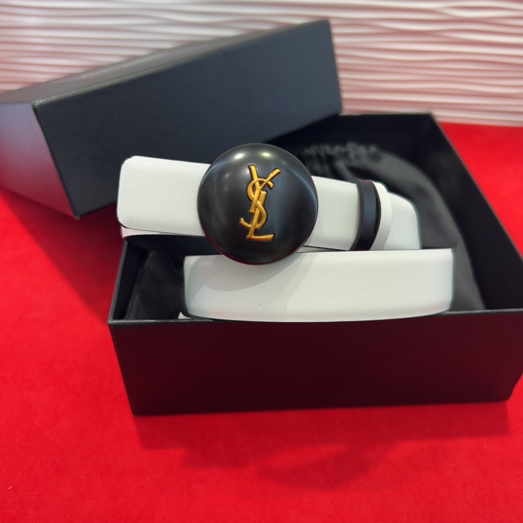  开春秀款Saint Laurent 圣罗兰女士腰带皮带 原厂真金电渡扣头，意大利原厂皮，2.5Cm双面