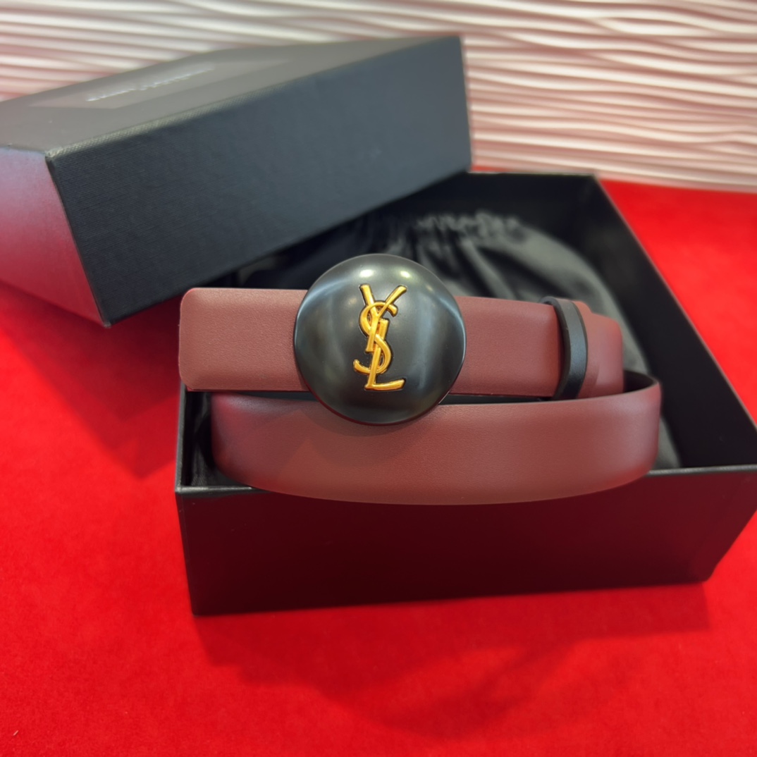  开春秀款Saint Laurent 圣罗兰女士腰带皮带 原厂真金电渡扣头，意大利原厂皮，2.5Cm双面