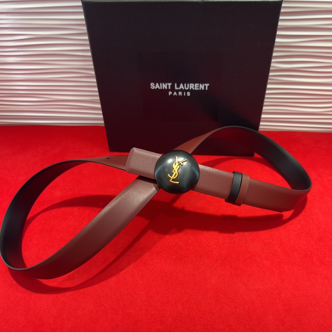  开春秀款Saint Laurent 圣罗兰女士腰带皮带 原厂真金电渡扣头，意大利原厂皮，2.5Cm双面