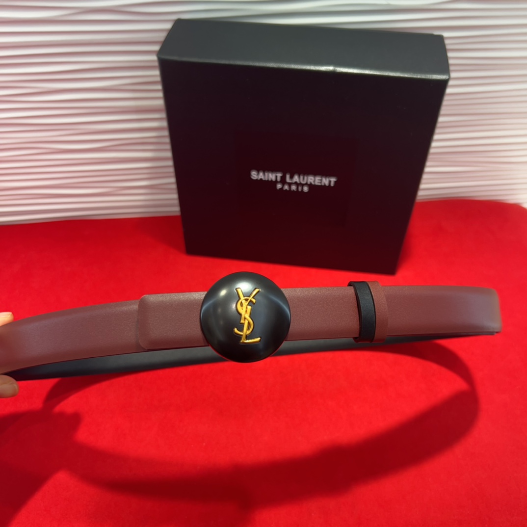  开春秀款Saint Laurent 圣罗兰女士腰带皮带 原厂真金电渡扣头，意大利原厂皮，2.5Cm双面