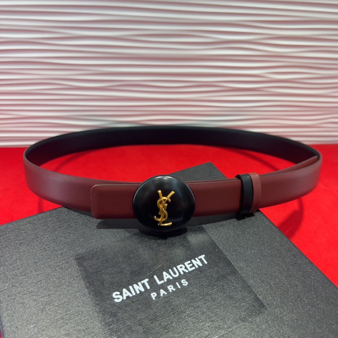  开春秀款Saint Laurent 圣罗兰女士腰带皮带 原厂真金电渡扣头，意大利原厂皮，2.5Cm双面