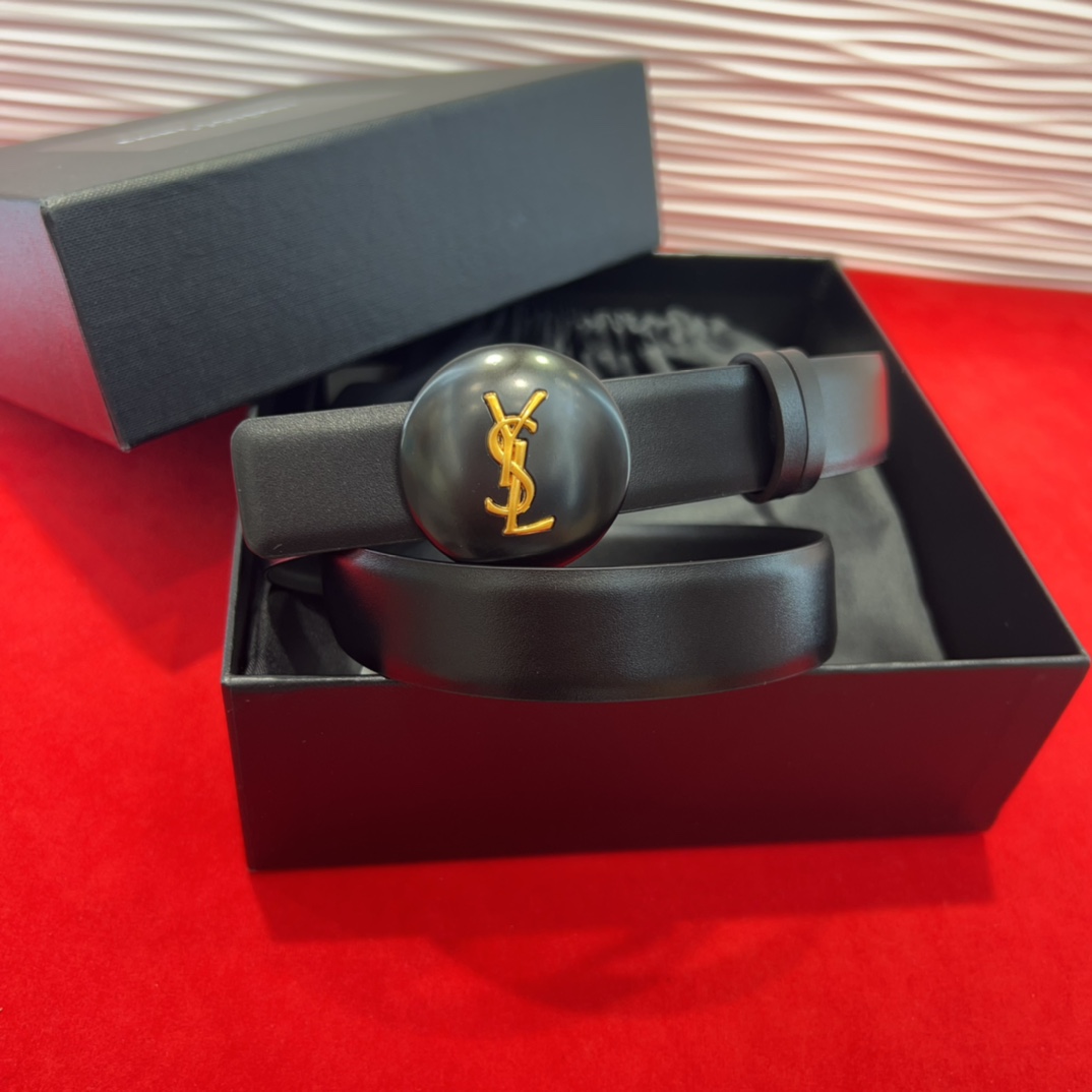  开春秀款Saint Laurent 圣罗兰女士腰带皮带 原厂真金电渡扣头，意大利原厂皮，2.5Cm双面