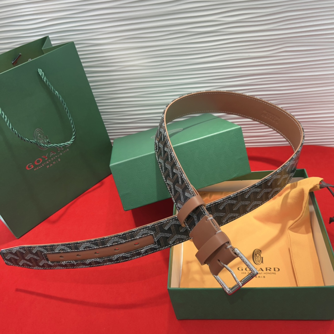 Goyard Signature Canvas and Leather Belt with Steel Buckle for Men