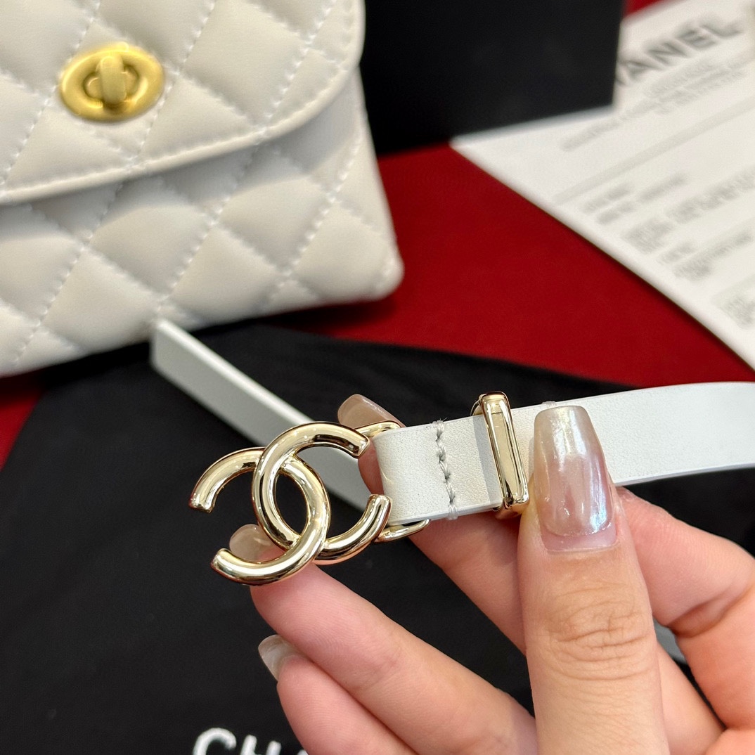  Chanel 系列 羊皮腰包 小牛皮与金色金属 
精致细腻 光滑优雅 1.5cm皮带，配腰包
