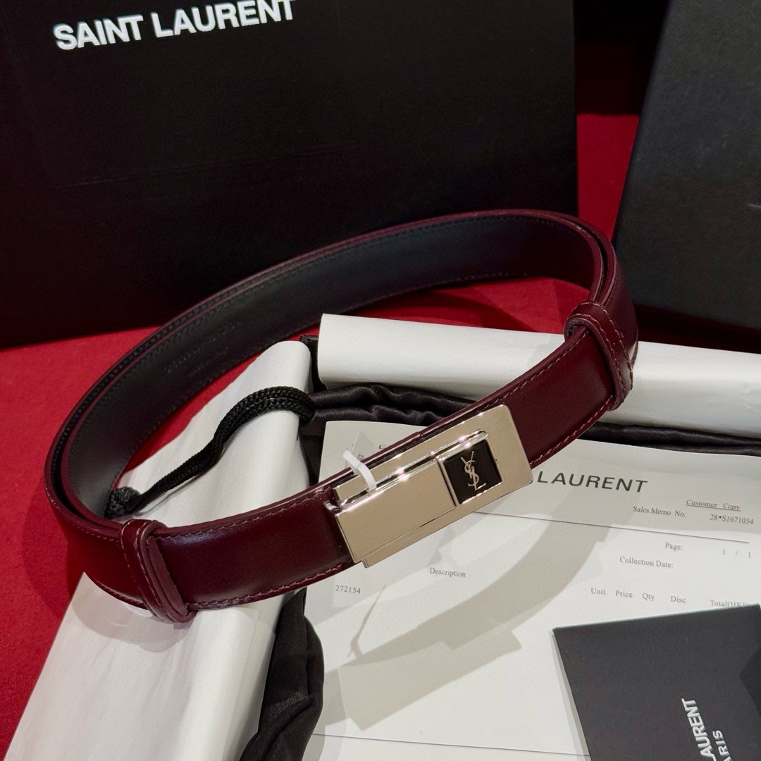 Saint Laurent Women's Leather Belt with Adjustable Buckle - Burgundy 19 i1755920482 1732 8