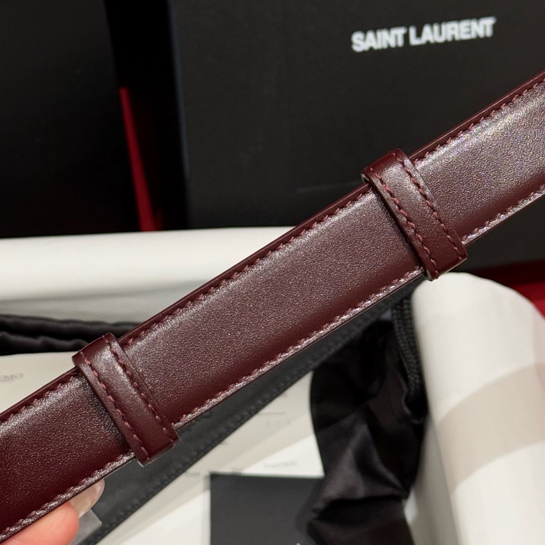 Saint Laurent Women's Leather Belt with Adjustable Buckle - Burgundy 22 i1755920482 2558 1