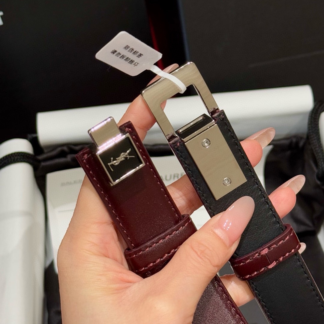 Saint Laurent Women's Leather Belt with Adjustable Buckle - Burgundy 23 i1755920482 2679 6