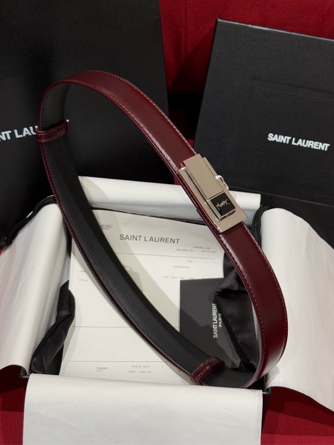 Saint Laurent Women's Leather Belt with Adjustable Buckle - Burgundy 18 i1755920482 3104 7