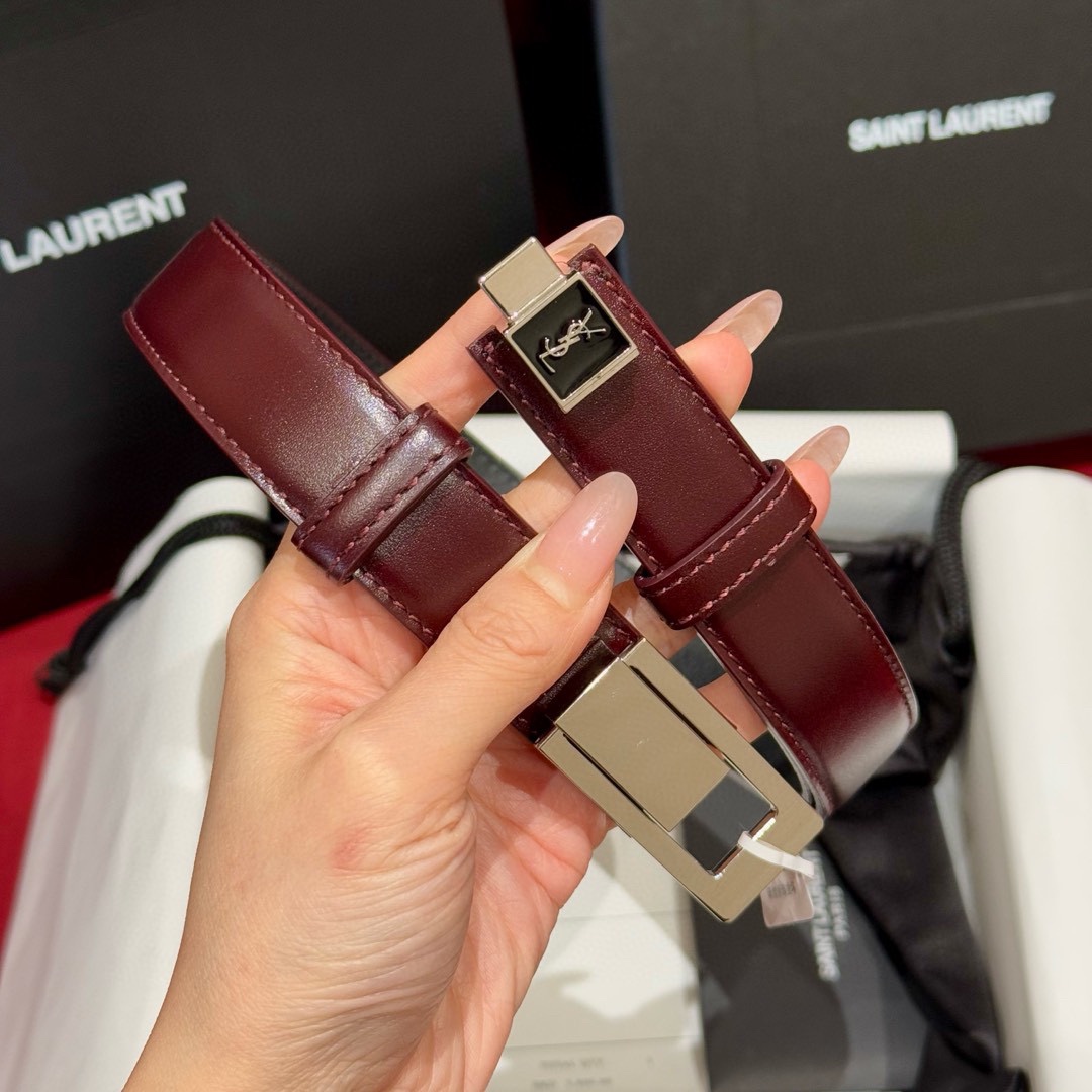 Saint Laurent Women's Leather Belt with Adjustable Buckle - Burgundy 17 i1755920482 8962 5