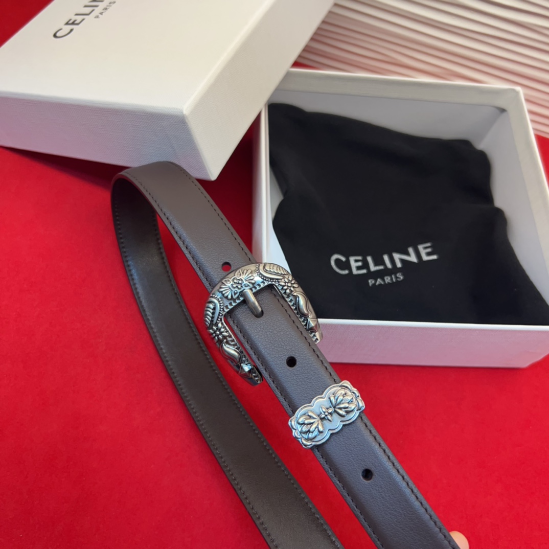 c eline TRIOMPHE中号标志印花牛皮革腰带标志印花和牛皮革 TRIOMPHE配领扣带扣环扣和