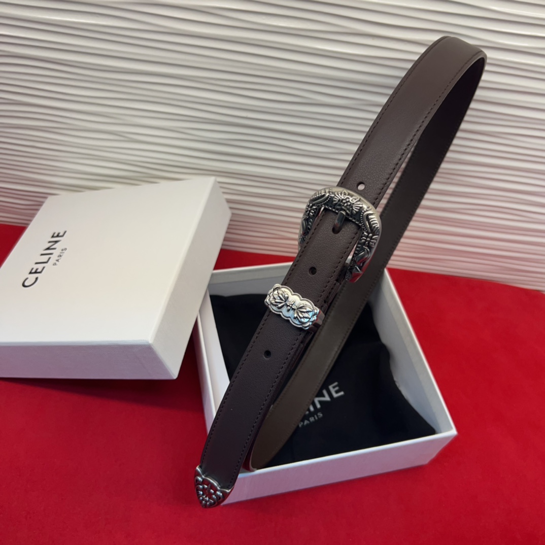 c eline TRIOMPHE中号标志印花牛皮革腰带标志印花和牛皮革 TRIOMPHE配领扣带扣环扣和