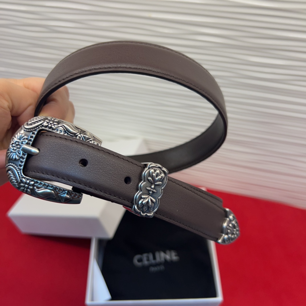 c eline TRIOMPHE中号标志印花牛皮革腰带标志印花和牛皮革 TRIOMPHE配领扣带扣环扣和
