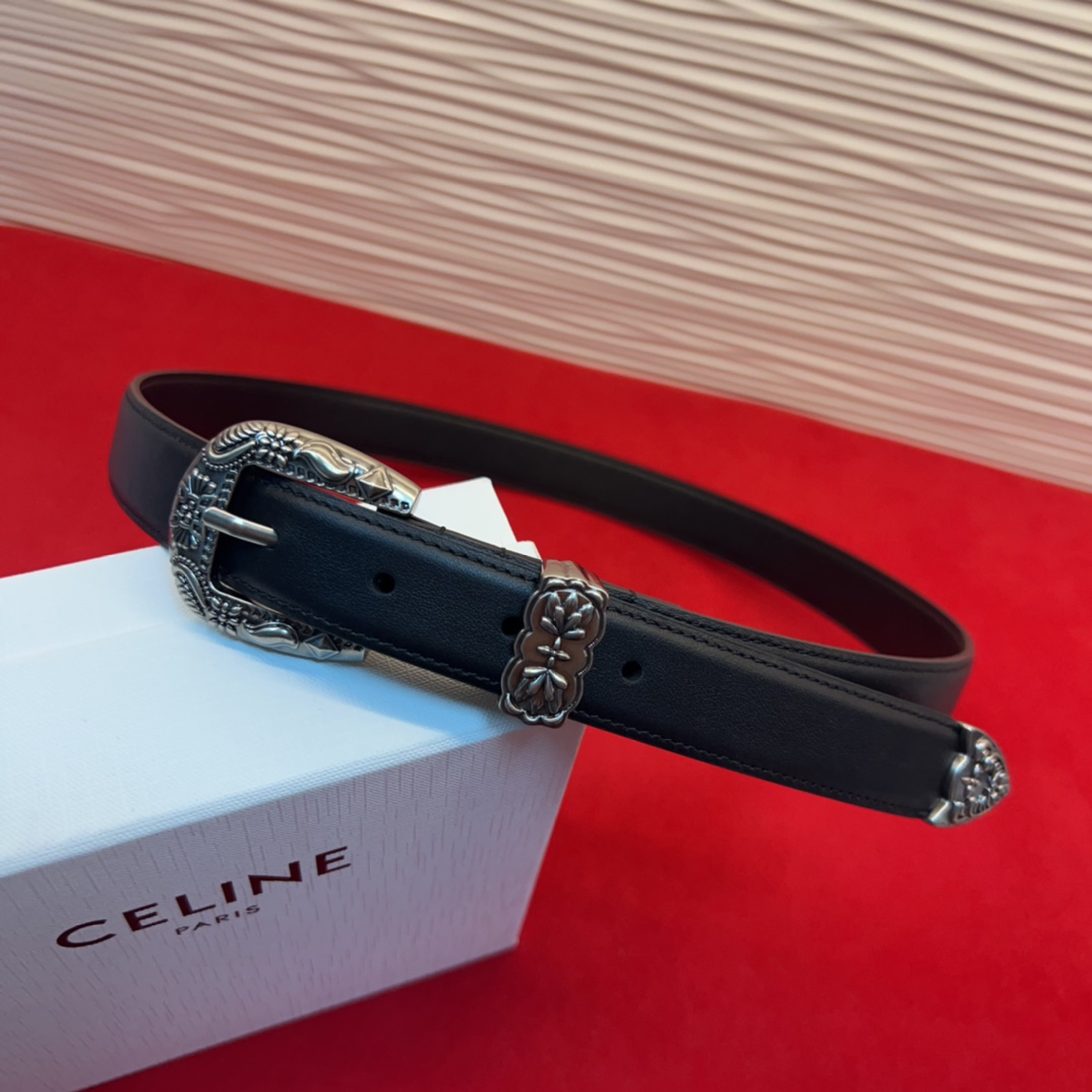 c eline TRIOMPHE中号标志印花牛皮革腰带标志印花和牛皮革 TRIOMPHE配领扣带扣环扣和