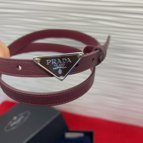 Prada Saffiano Leather Belt with Triangle Logo Buckle, Burgundy, 1.5cm Wide 1 Prada Saffiano Leather Belt with Triangle Logo Buckle, Burgundy, 1.5cm Wide