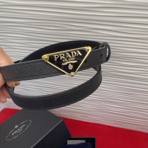 Prada Saffiano Leather Belt with Triangle Logo Buckle, Black