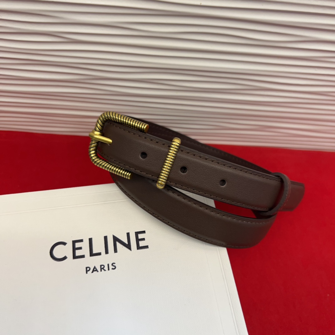c eline TRIOMPHE中号标志印花牛皮革腰带标志印花和牛皮革 TRIOMPHE配领扣带扣环扣和