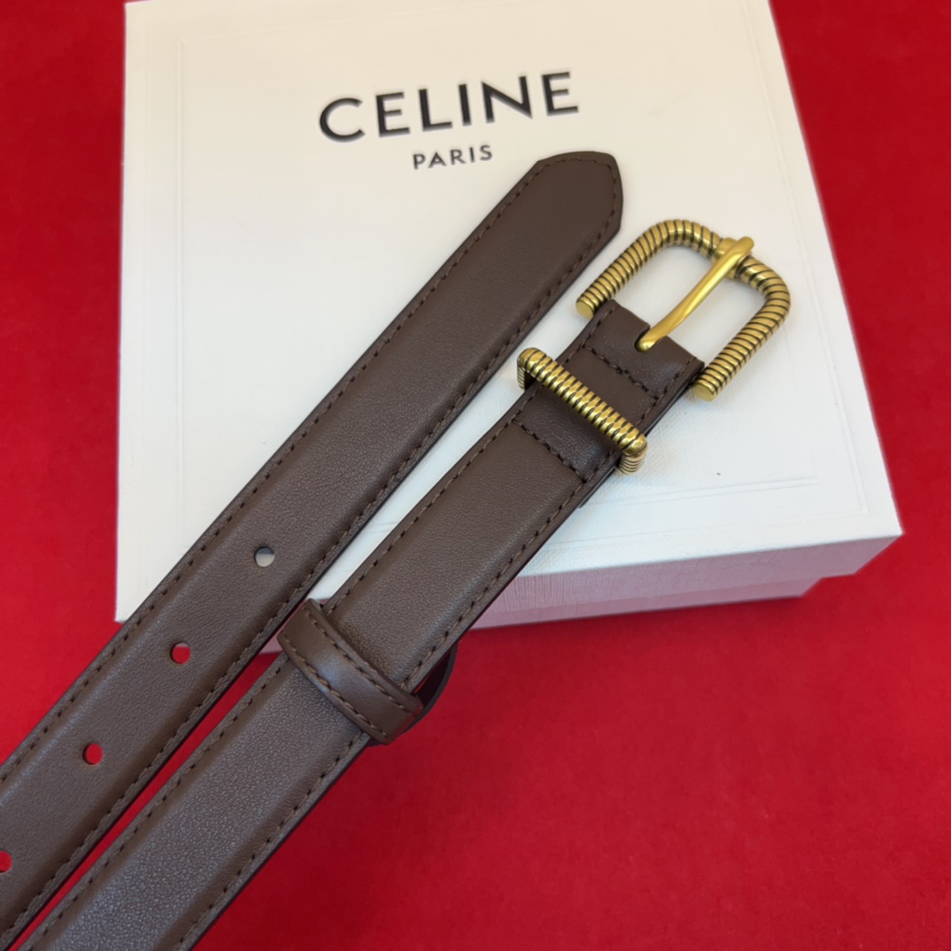 c eline TRIOMPHE中号标志印花牛皮革腰带标志印花和牛皮革 TRIOMPHE配领扣带扣环扣和