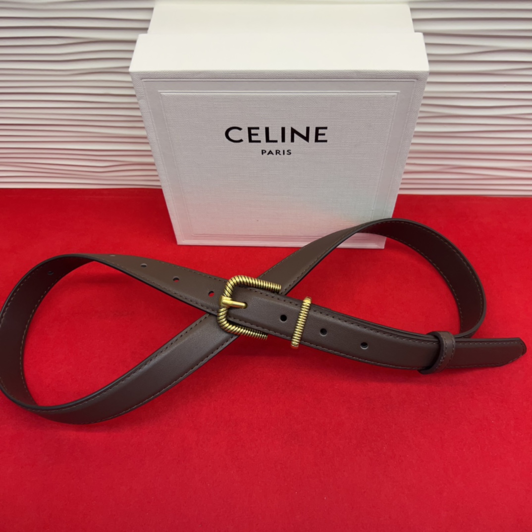 c eline TRIOMPHE中号标志印花牛皮革腰带标志印花和牛皮革 TRIOMPHE配领扣带扣环扣和