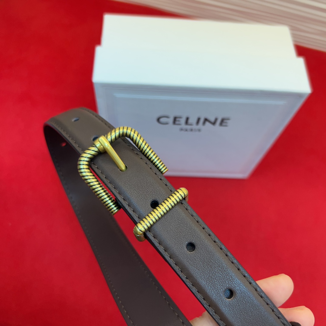 c eline TRIOMPHE中号标志印花牛皮革腰带标志印花和牛皮革 TRIOMPHE配领扣带扣环扣和