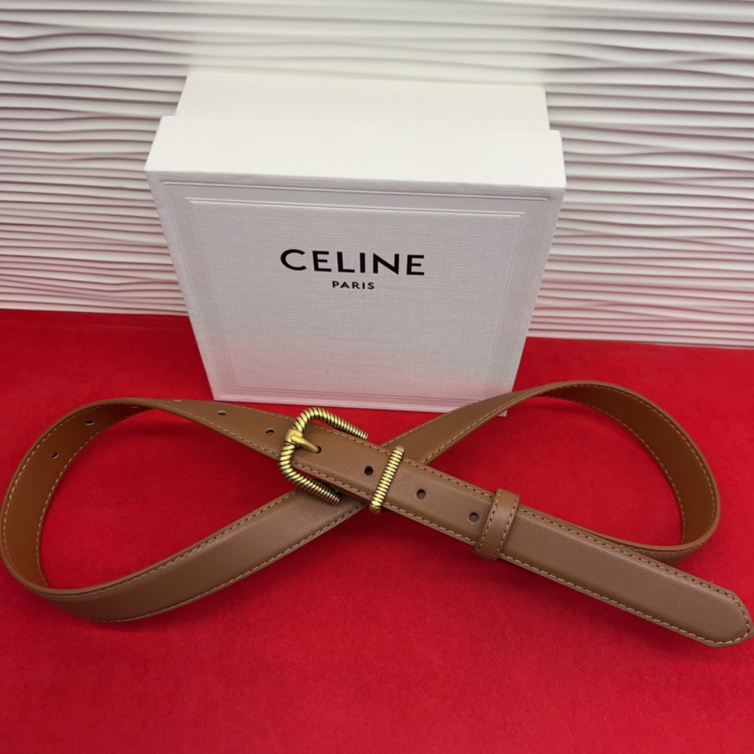 c eline TRIOMPHE中号标志印花牛皮革腰带标志印花和牛皮革 TRIOMPHE配领扣带扣环扣和
