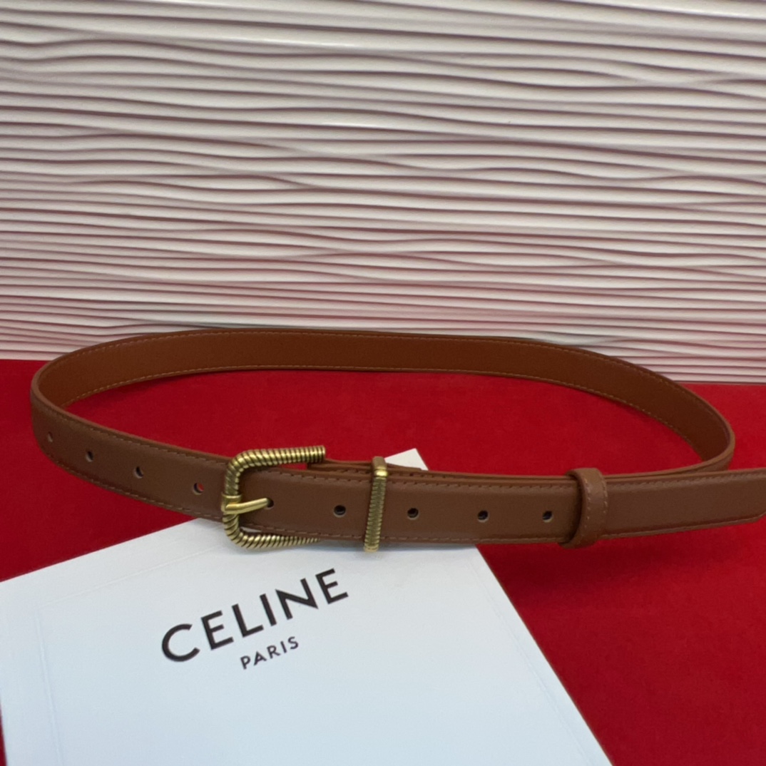 c eline TRIOMPHE中号标志印花牛皮革腰带标志印花和牛皮革 TRIOMPHE配领扣带扣环扣和