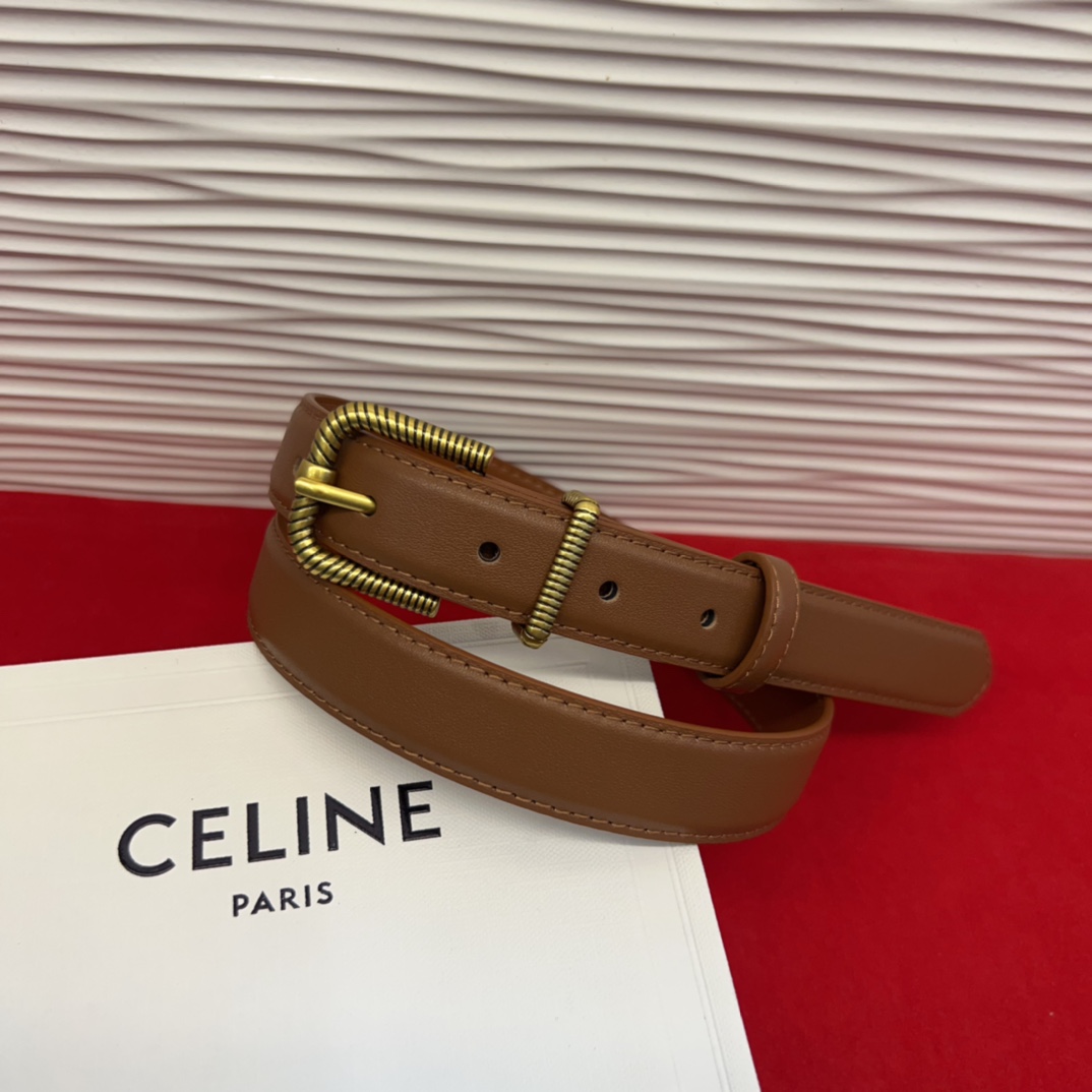 c eline TRIOMPHE中号标志印花牛皮革腰带标志印花和牛皮革 TRIOMPHE配领扣带扣环扣和