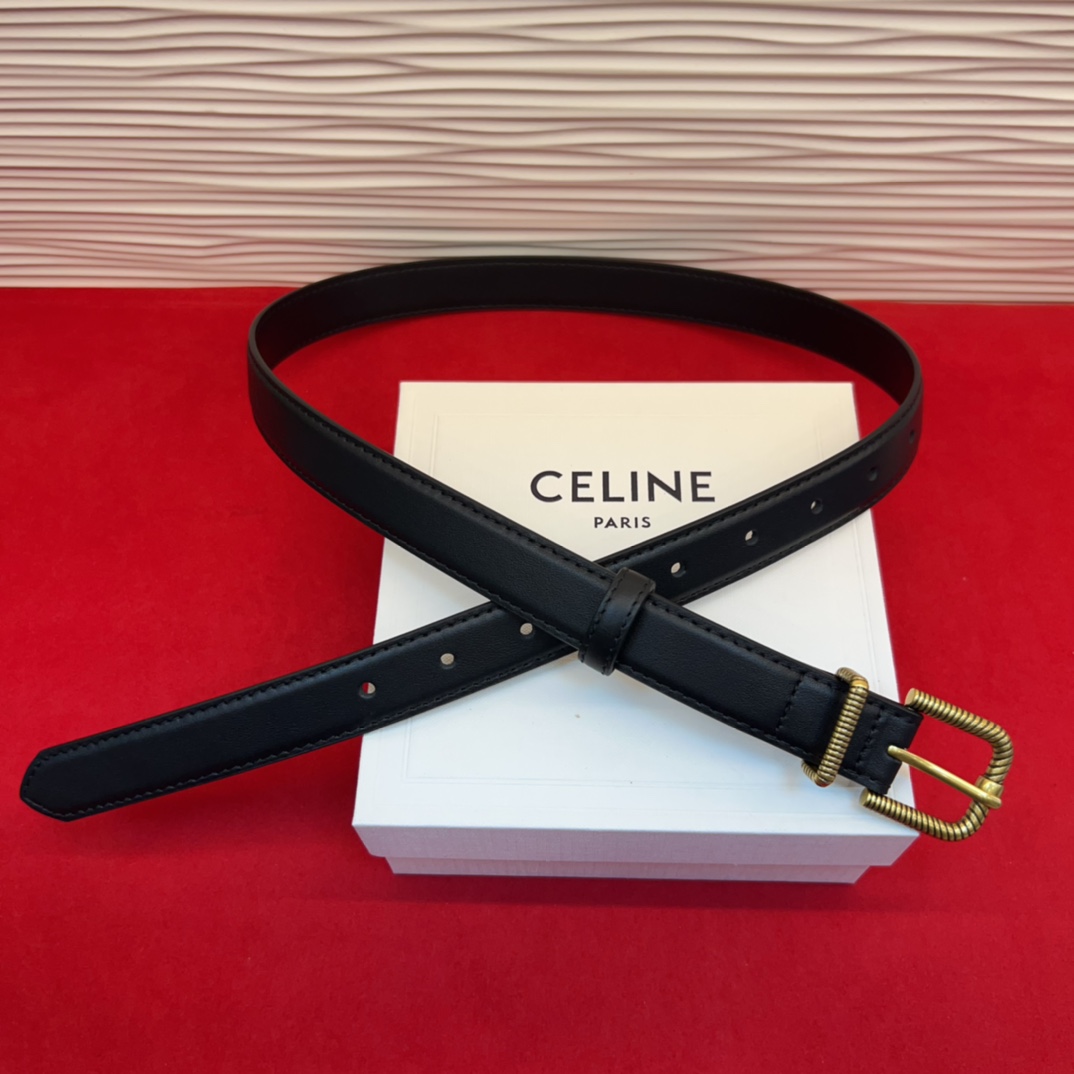 c eline TRIOMPHE中号标志印花牛皮革腰带标志印花和牛皮革 TRIOMPHE配领扣带扣环扣和