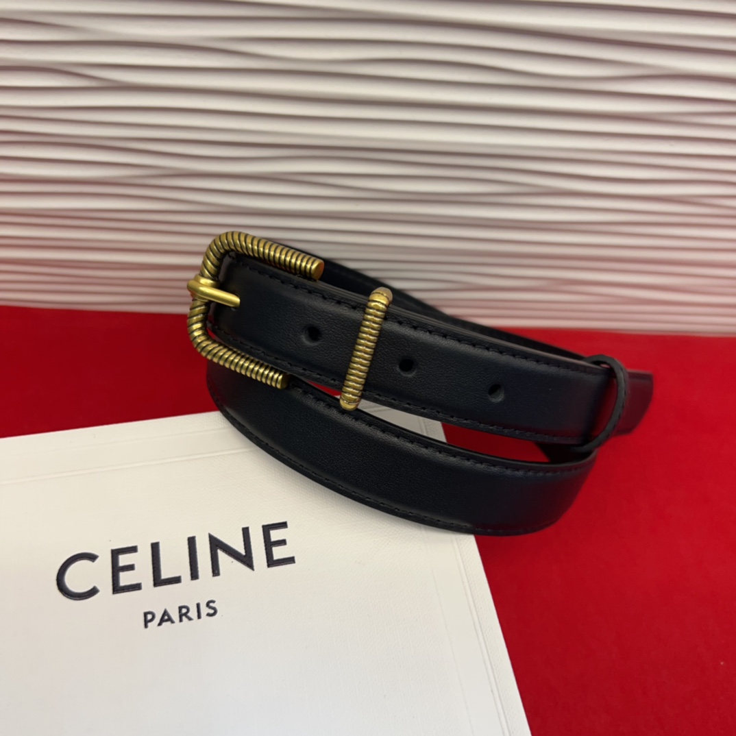 c eline TRIOMPHE中号标志印花牛皮革腰带标志印花和牛皮革 TRIOMPHE配领扣带扣环扣和