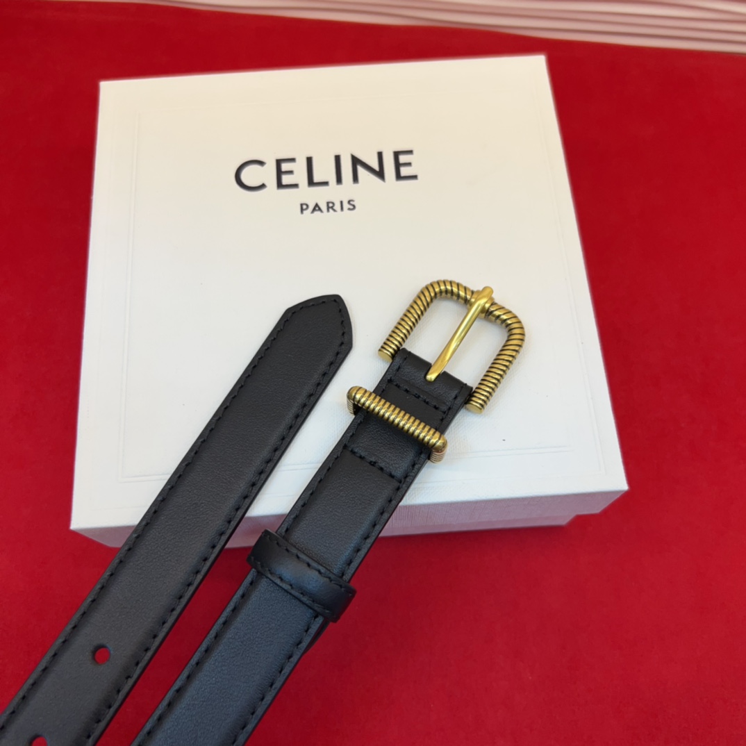 c eline TRIOMPHE中号标志印花牛皮革腰带标志印花和牛皮革 TRIOMPHE配领扣带扣环扣和
